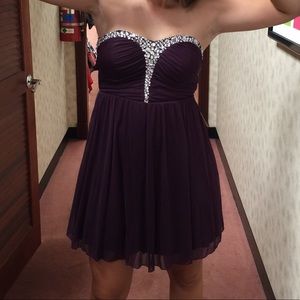Plum Beaded Strapless Homecoming Dress